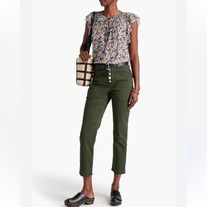 Veronica Beard Olive Green Corduroy Button-Front Pants